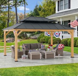 16-ft × 12-ft Brown Grill Gazebo with Hardtop Roof