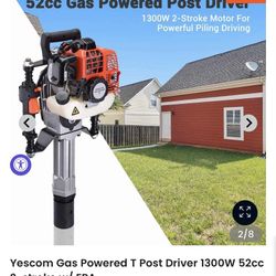 Gas powered T-Post Driver 1300W  Driver 52 cc 2-stroke w/