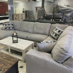 Ballinasloe Gray Sectional

Chaise: 39"W x 60"D x 39"H - 96lbs
Loveseat: 64"W x 38"D x 39"H - 87lbs.
Sofa: 92"W x 38"D x 39"H - 140lbs