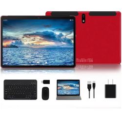 Tablet 10.1 inch ,Android 10.0  Tablets Ultra-Portable- RAM 4GB | 64GB Expandable -8000mAh Battery - WiFi —Mouse | Keyboard and More -Red