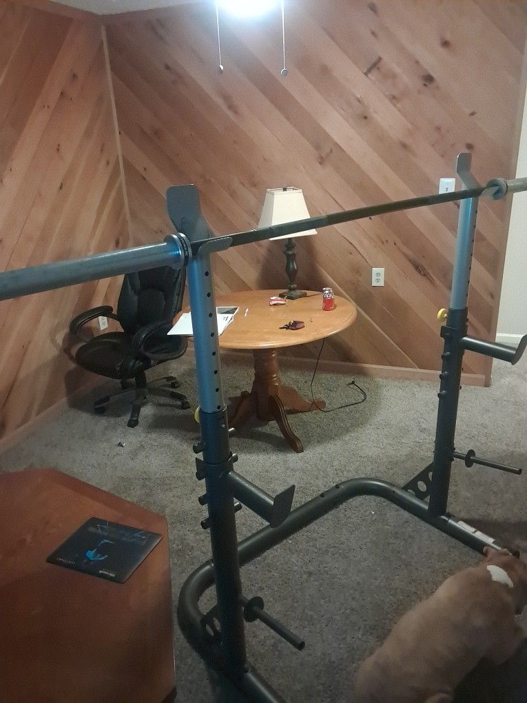 Adjustable Squat Rack/Bench Press And Barbell