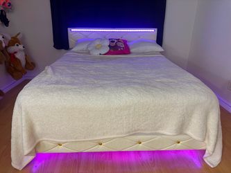 White Upholstered Bed Frame with LED Lights