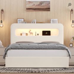 Full Size Bed Frame with LED Lights & Storage – Brand New in Box