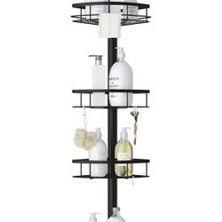 Shower Caddy, LIBZAKI Shower Corner Tension Pole Caddy, Stainless Steel Shower Organizer, Bathtub Storage Organizer for Organizing Hand Soap, Body Was