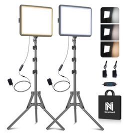 2-Pack Photography Lighting Kit, NiceVeedi 25W LED Video Light Kit, Adjustable 2K Studio Light with Tripod Stand, 73" Streaming Light for Reco