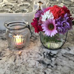 24 Glass Table Vases For Weddings, Church Events, Parties, Or Hang On Shepherds Hooks