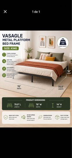 VASAGLE Metal Platform Bed Frame