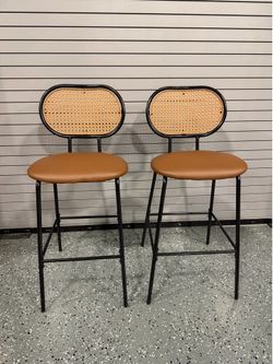 Set of 2 Modern Rattan Bar Stools Like New