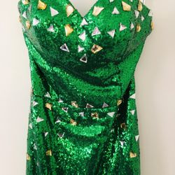 Unique One Of A Kind Handmade Green Holiday Sequin Dress Size S/M