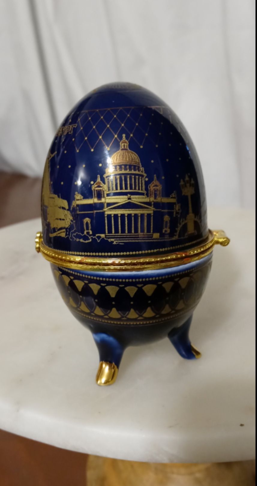 RUSSIAN PORCELAIN EGG "ACKO" TRINKET BOX ST PETERSBURG Royal Blue 4" high. This is royal blue, thanks for looking.
