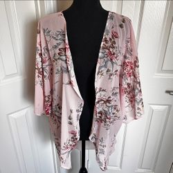 🌸 New! Light Pink Sheer Floral Open Front Kimono Size XL