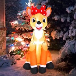 Christmas Inflatables Outdoor Christmas Inflatables Reindeer Cute Christmas Inflatables Deer Yard Decorations Built-in LED Lights with Tethers, Stakes
