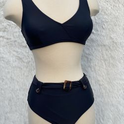 New Solid Black Two Piece Bikini Size Small 
