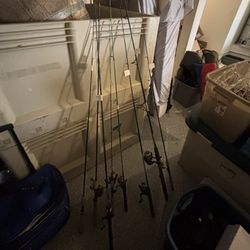 8 Pack Of Fishing Rods With 3 Spare Reels