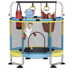 Trampoline for Kids, 60" Toddler Trampoline Indoor Outdoor, 440lbs KidsTrampoline with Enclosure Net, Upgraded Ring Legs with Adjustable (Firm Price)