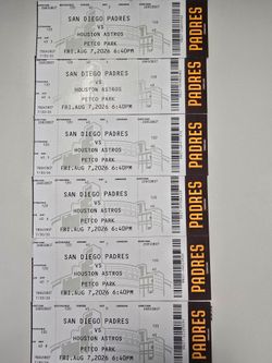 Padres tickets $50/ticket, 8/7 @6:40 vs. Houston Astros
