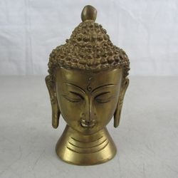 Buddha Tibetan Head Bust Statue Solid Brass Desktop Decor Paperweight
