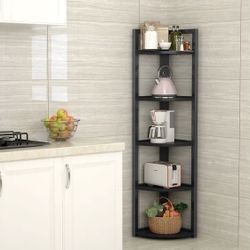 New Black 5-Tier Corner Bookshelf Storage Rack Plant Stand