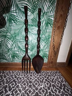 Huge Tiki Wooded Carved Philippians Fork Spoon