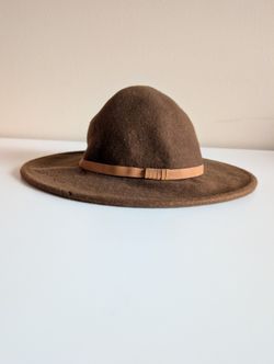 100% Wool Brown Wide Brim Hat with Tan Band