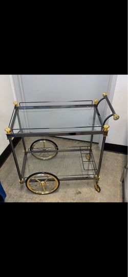 Two-Tier Glass Bar Cart with Gold Accents