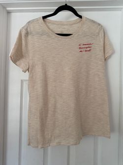 Striped Tee with French Embroidered Script