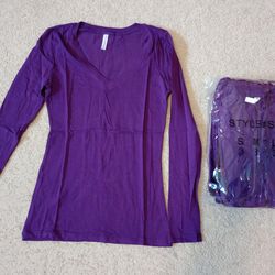 12 Pack Women's V-Neck Purple Long Sleeve Shirts