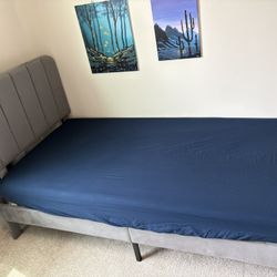 2 - Twin Bed Frames with Headboard/Mattresses