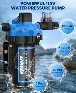7 GPM 70 PSI 110V AC Water Pressure Pump, On Demand Self-priming RV Fresh Water Pump, 5-Chamber Diaphragm Pump with Pressure Switch and Strainer for R