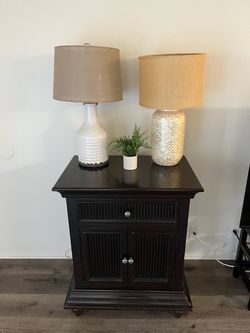 Dark Wood Nightstand with Drawer and Cabinet