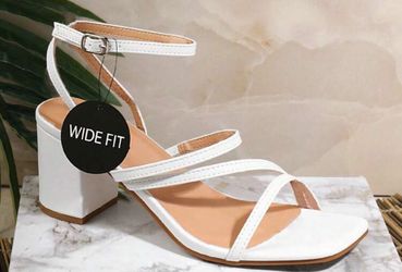 Women Shoes Wide Fit Strappy Square Toe Block Heel Classic PU White Sandal Heel Summer Shoes Spring Shoes Spring Break Easter Mother's Day Present For