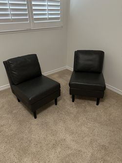 Pair of Dark Gray Faux Leather Side Chairs