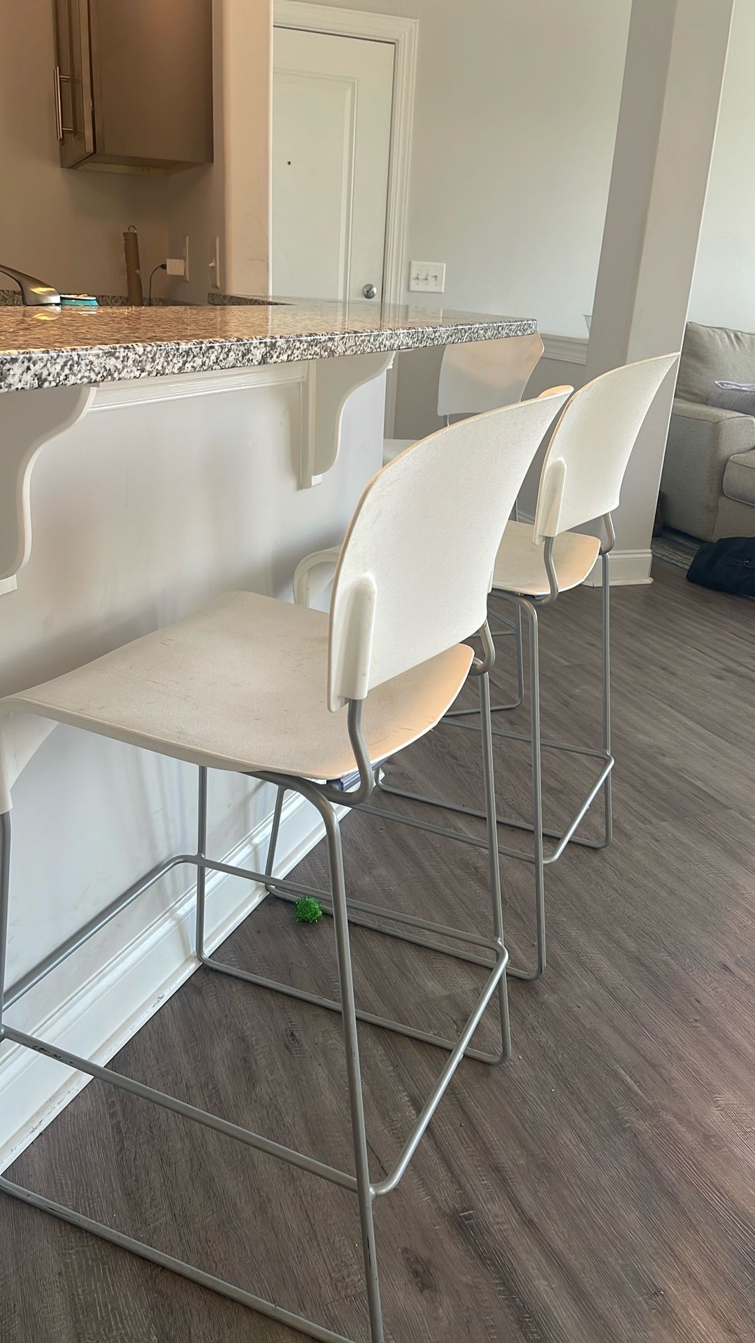 Three White Bar Stools