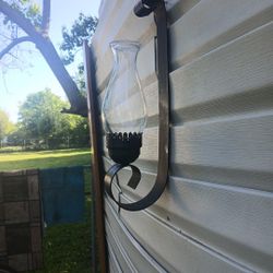 Wrought Iron Wall Sconce With Glass Hurricane Shade