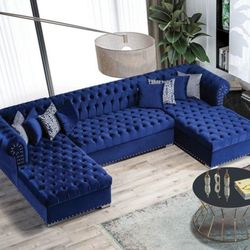 Larry Navy Velvet Double Chaise Sectional

