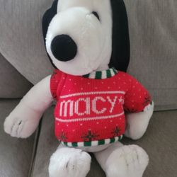 Vintage Snoopy Macy's Peanuts Red Sweater Plush Stuffed Animal Toy
