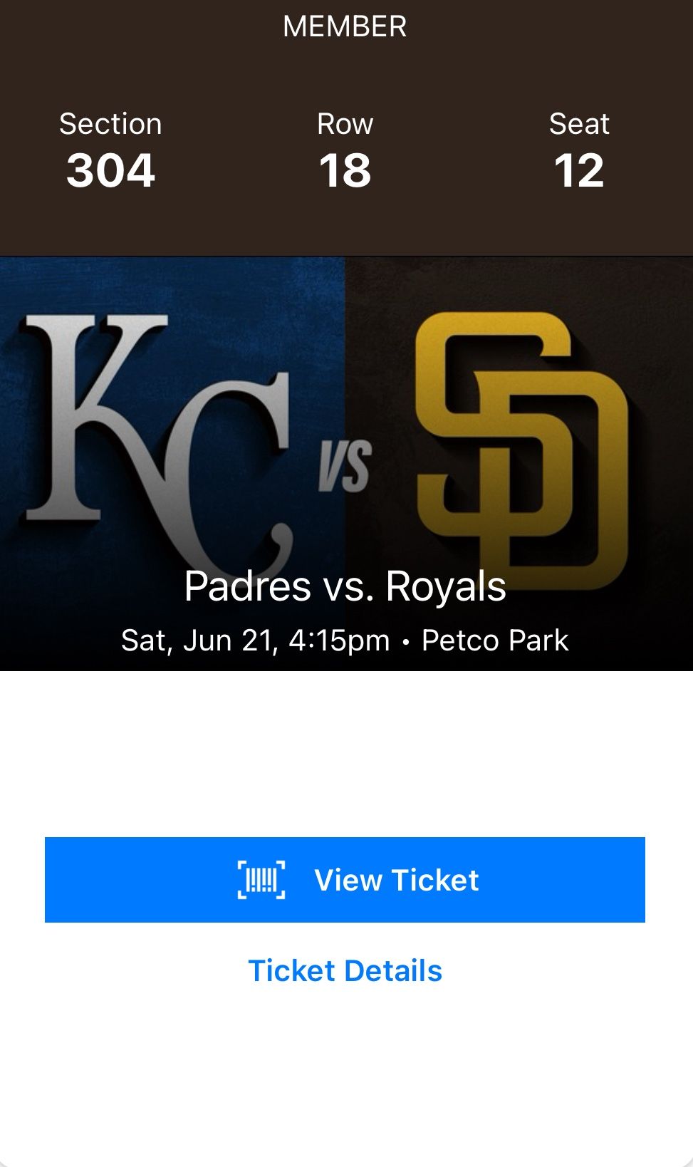 Padres Ticket 6/21