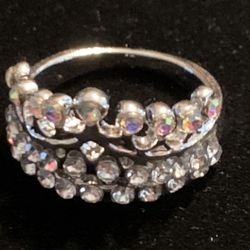 Silver Colored Crown Shape Ring With Clear Stones