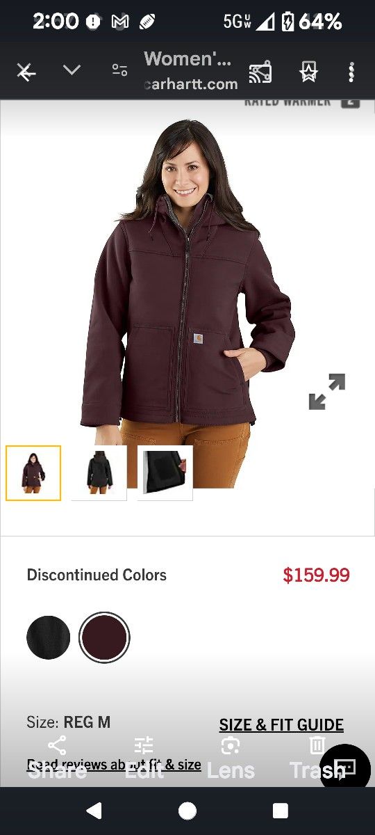 Women's Carhartt Size Large Blackberry Super Deluxe Relax Fit Sherpa Lined Active Jacket