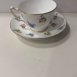 Crown Staffordshire  Fine Bone China Cup and Saucer Pattern  Roses and Violet Pansies Made in England