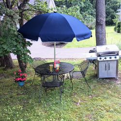 Patio Table & Chairs , Umbrella , (2) Zero Gravity Chairs & a Plant Stand +2 Pics In Post 