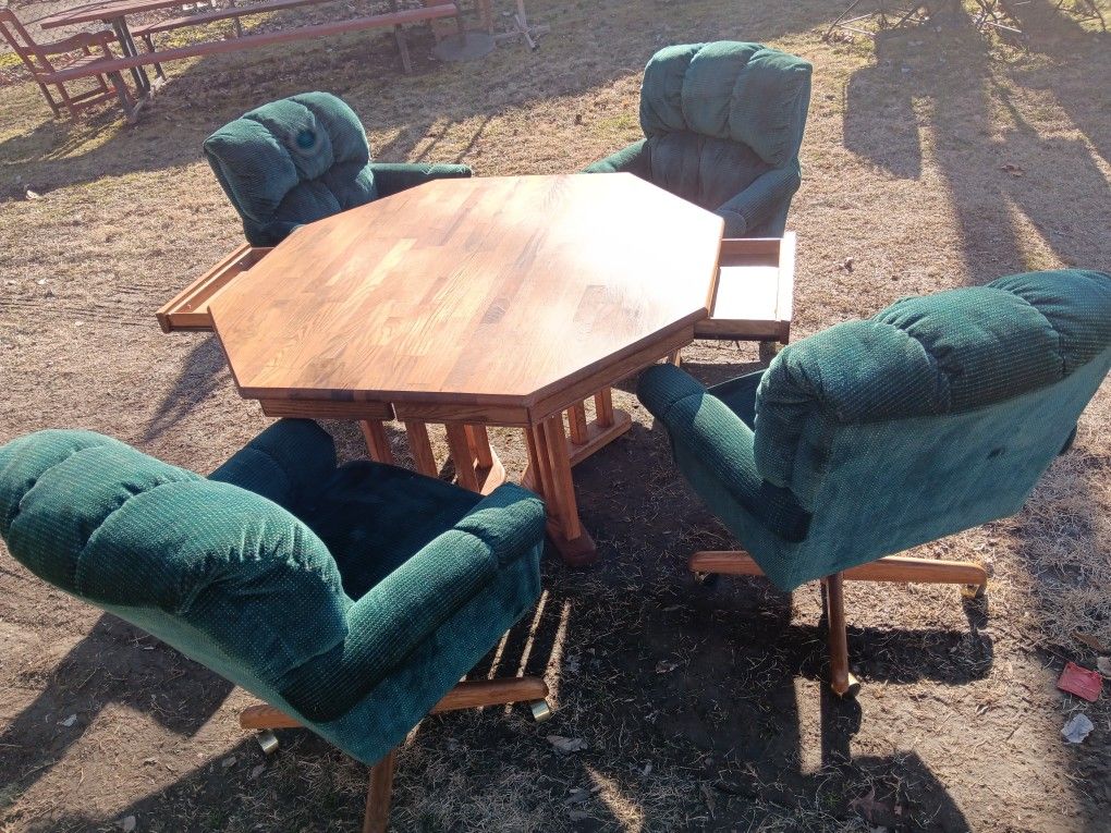 Nice All Wood Table Set With 2 drawers, Card table breakfast Table With 1 Leaf It's all Good.