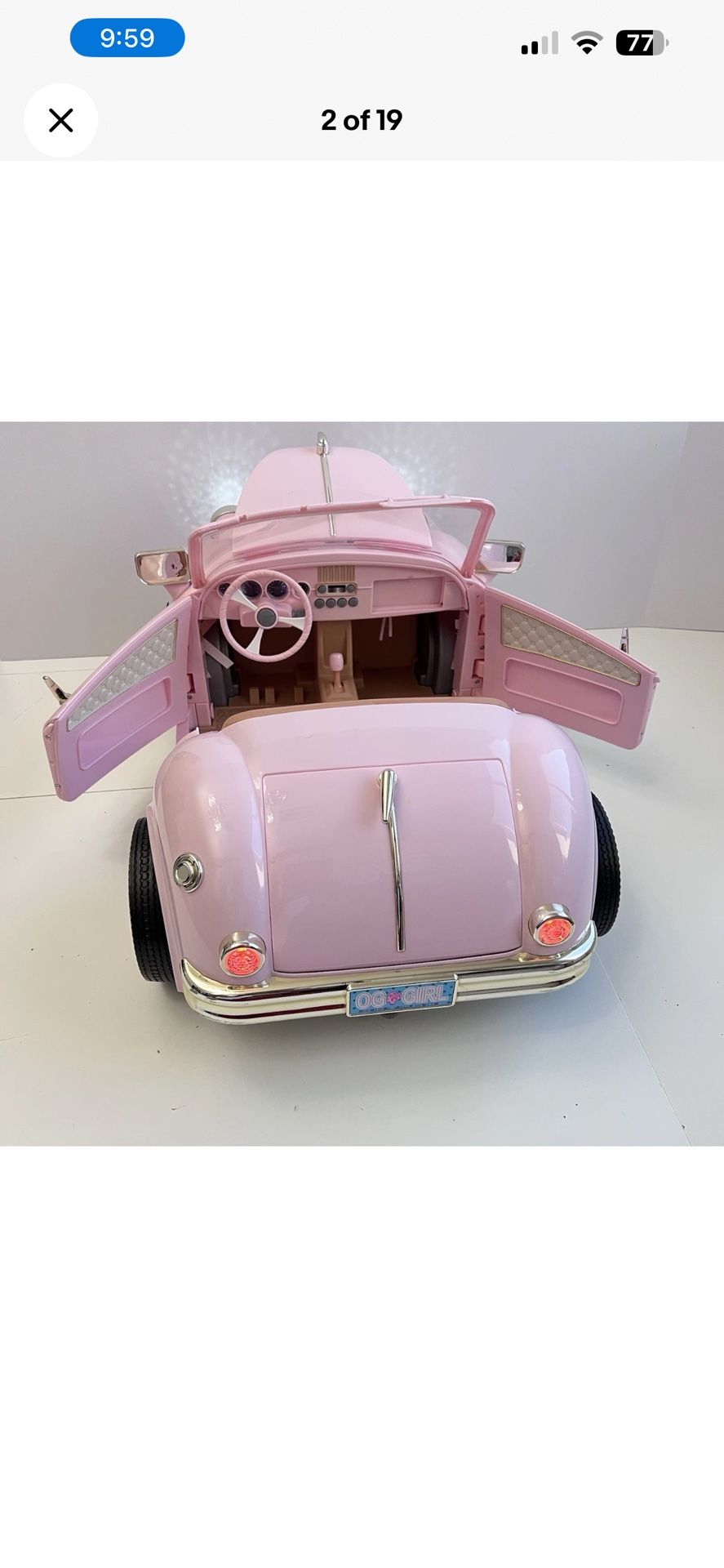 Our Generation OG Pink Convertible Car for 18” Dolls Lights Sounds Doors Open