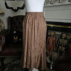 Brown Midi Skirt With Leaf Pattern