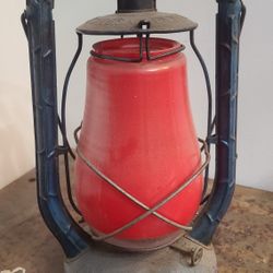 Old Blue Dietz Kerosene Lamp With Red Globe