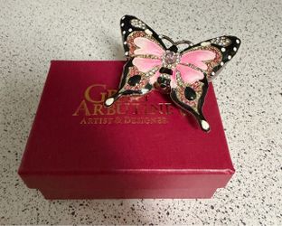 Artist Greg Arbutine Metal Gold Enameled Butterfly Box Crystals