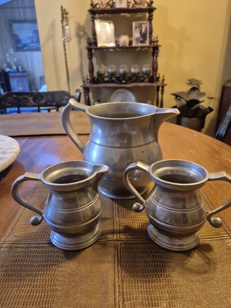 Wilton Pewter water pitcher creamer and sugar bowl