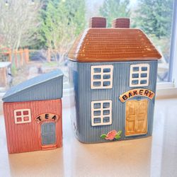 Vintage International Heartland House  Village Cookie Jar Tea Canister Set