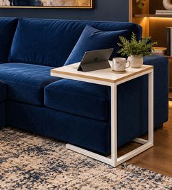 Two C-Shaped Side Table White Metal Frame