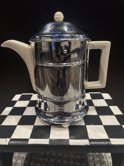 Vintage Everhot Mid Century Coffee Pot Chrome Porcelain